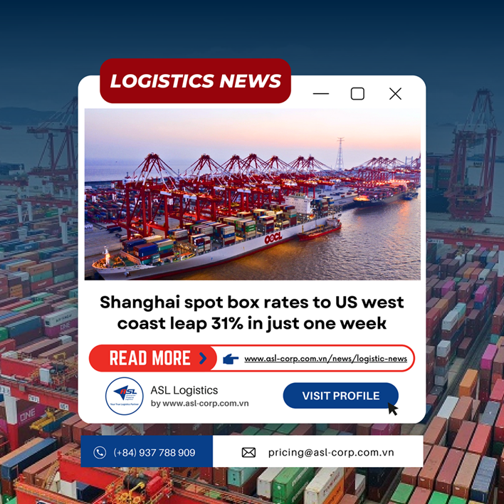 SHANGHAI SPOT BOX RATES TO US WEST COAST LEAP 31% IN JUST ONE WEEK